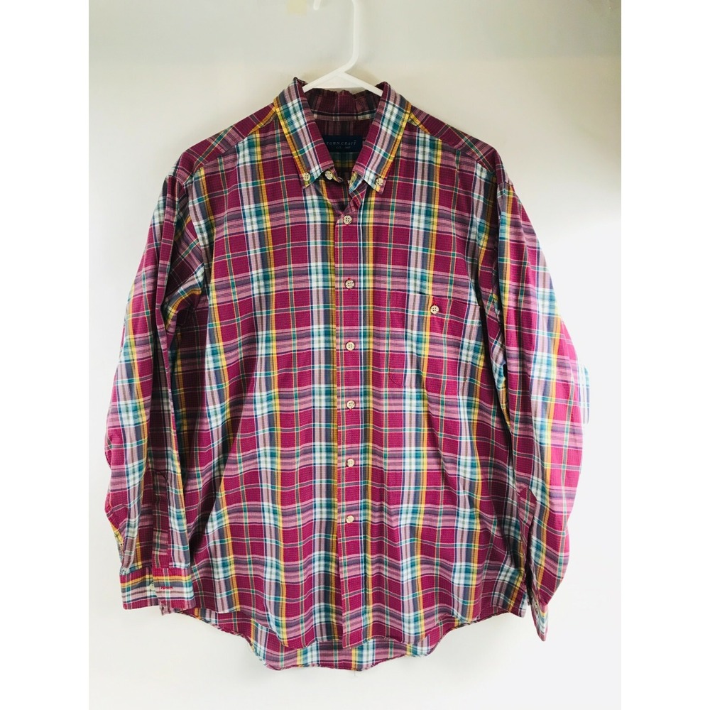 Town Craft Shirt Men's Size Large Multicolor Plaid Button Up with Pocket